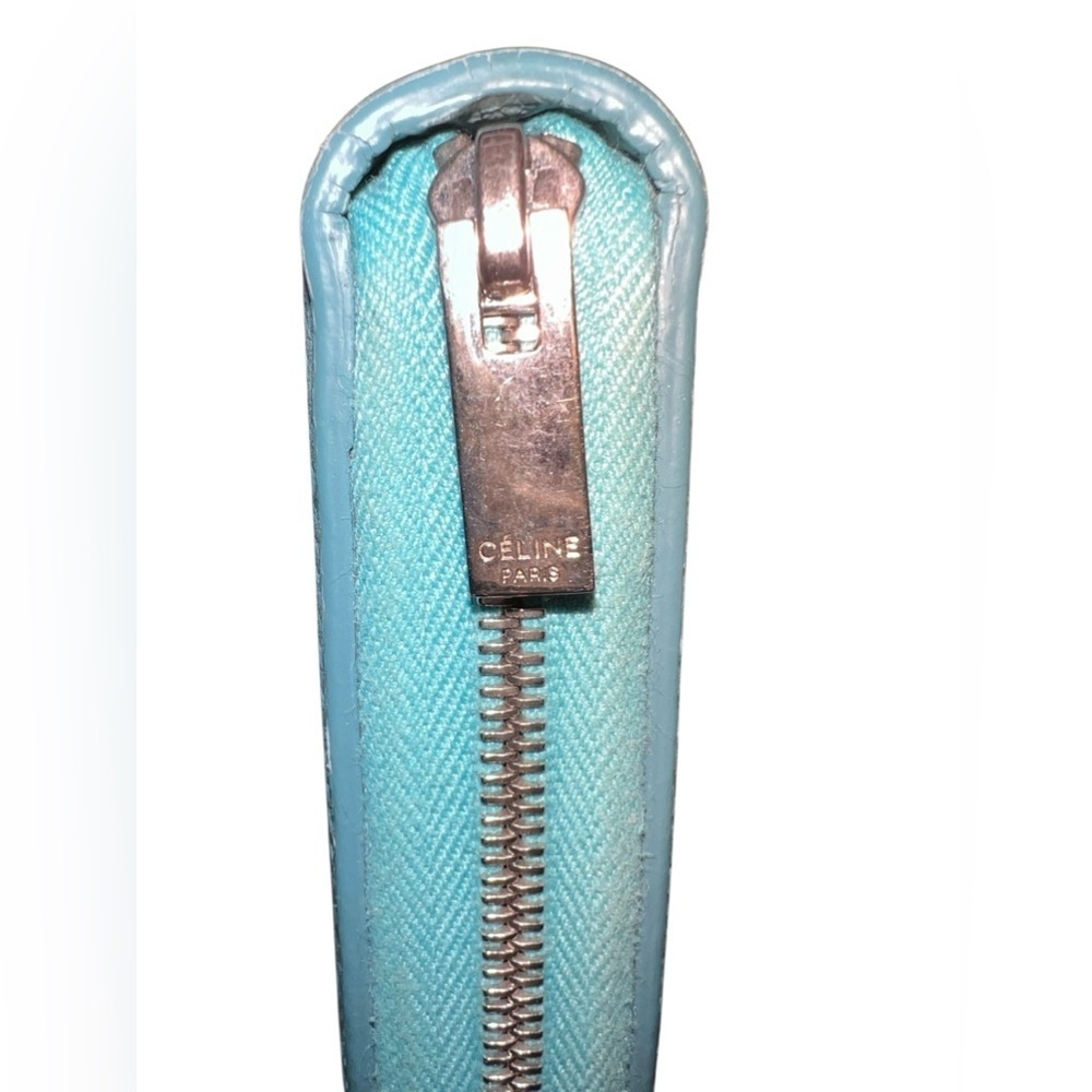 EUC Celine Large Zipped Multifunction Long Wallet Blue Leather Silver Hardware - Picture 9 of 15